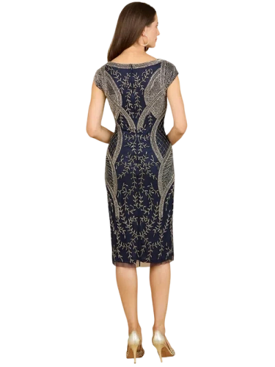 Lara New York Cap Sleeve Midi Gown With High Neckline In Blue