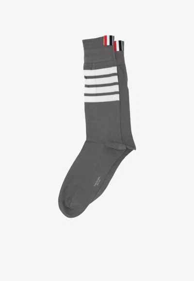 Thom Browne 4-bar Stripes Mid-calf Socks In Gray
