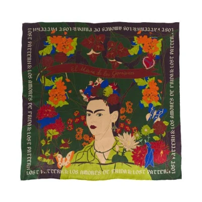 Lost Pattern Nyc Women&#x27;s Frida X Lost Pattern &quot;los Amores De Frida&quot; Large Silk Scarf - Dark Green
