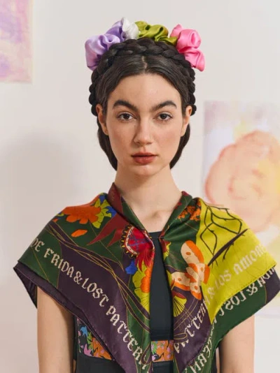 Lost Pattern Nyc Women&#x27;s Frida X Lost Pattern &quot;los Amores De Frida&quot; Large Silk Scarf - Dark Green