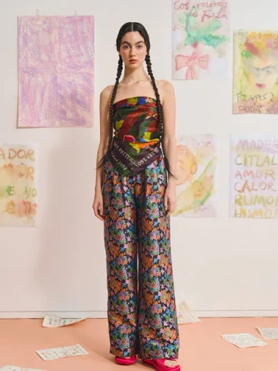 Lost Pattern Nyc Women&#x27;s Frida X Lost Pattern &quot;los Amores De Frida&quot; Large Silk Scarf - Dark Green