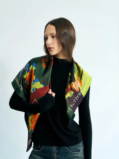 Lost Pattern Nyc Women&#x27;s Frida X Lost Pattern &quot;los Amores De Frida&quot; Large Silk Scarf - Dark Green