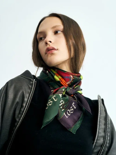 Lost Pattern Nyc Women&#x27;s Frida X Lost Pattern &quot;los Amores De Frida&quot; Large Silk Scarf - Dark Green