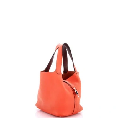 Pre-owned Hermes  Hermes Eclat Picotin Lock Bag Clemence Mm In Orange