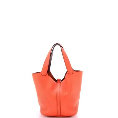 Pre-owned Hermes  Hermes Eclat Picotin Lock Bag Clemence Mm In Orange