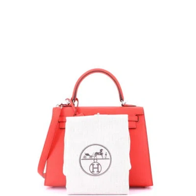 Pre-owned Hermes  Hermes Kelly Handbag Verso Epsom With Palladium Hardware 25 In Red
