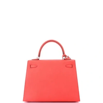 Pre-owned Hermes  Hermes Kelly Handbag Verso Epsom With Palladium Hardware 25 In Red