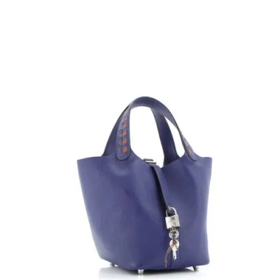 Pre-owned Hermes  Hermes Picotin Lock Bag Tressage Epsom Pm In Blue