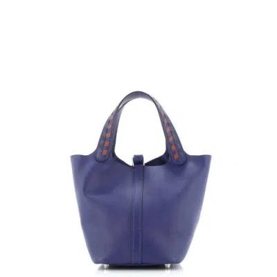 Pre-owned Hermes  Hermes Picotin Lock Bag Tressage Epsom Pm In Blue
