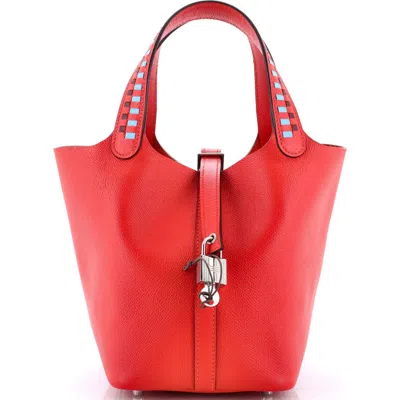 Pre-owned Hermes  Hermes Picotin Lock Bag Tressage Epsom Pm In Red