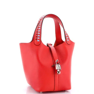Pre-owned Hermes  Hermes Picotin Lock Bag Tressage Epsom Pm In Red