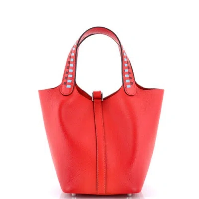 Pre-owned Hermes  Hermes Picotin Lock Bag Tressage Epsom Pm In Red