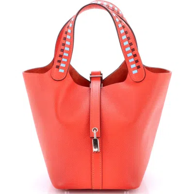 Pre-owned Hermes  Hermes Picotin Lock Bag Tressage Epsom Pm In Red