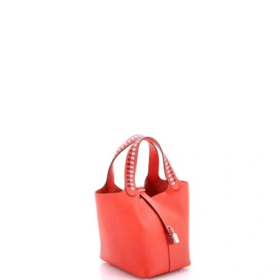 Pre-owned Hermes  Hermes Picotin Lock Bag Tressage Epsom Pm In Red