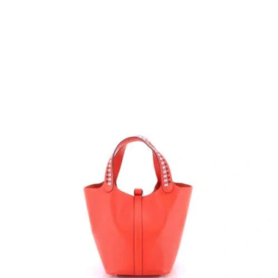Pre-owned Hermes  Hermes Picotin Lock Bag Tressage Epsom Pm In Red