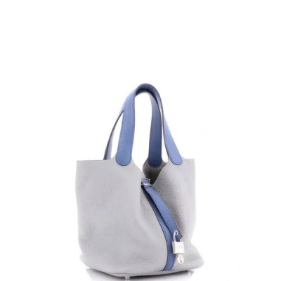 Pre-owned Hermes  Hermes Bicolor Picotin Lock Bag Clemence With Swift Mm In Gray