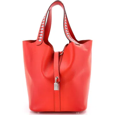 Pre-owned Hermes  Hermes Picotin Lock Bag Tressage Epsom Pm In Red