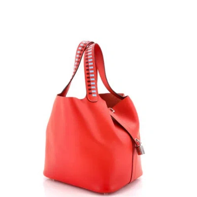 Pre-owned Hermes  Hermes Picotin Lock Bag Tressage Epsom Pm In Red