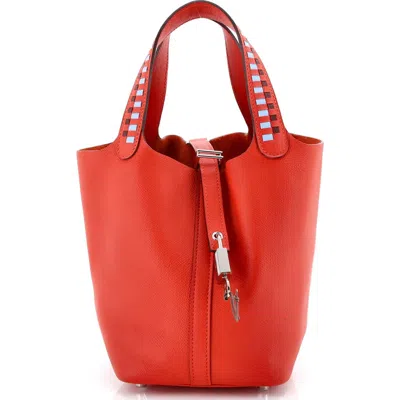 Pre-owned Hermes  Hermes Picotin Lock Bag Tressage Epsom Pm In Red
