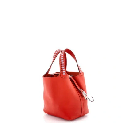 Pre-owned Hermes  Hermes Picotin Lock Bag Tressage Epsom Pm In Red
