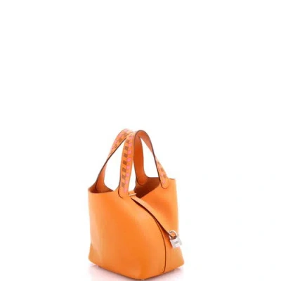 Pre-owned Hermes  Hermes Picotin Lock Bag Tressage Epsom Pm In Orange