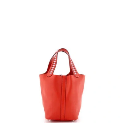 Pre-owned Hermes  Hermes Picotin Lock Bag Tressage Epsom Pm In Red
