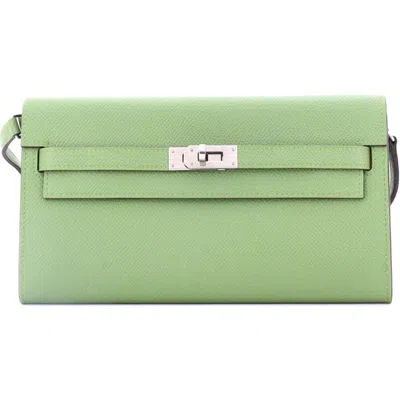 Pre-owned Hermes  Hermes Kelly To Go Wallet Verso Epsom In Green