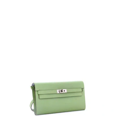 Pre-owned Hermes  Hermes Kelly To Go Wallet Verso Epsom In Green