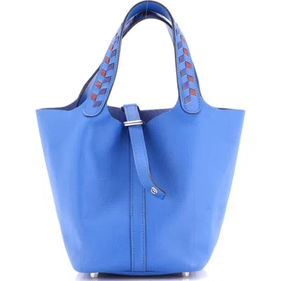 Pre-owned Hermes  Hermes Picotin Lock Bag Tressage Epsom Pm In Blue