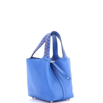 Pre-owned Hermes  Hermes Picotin Lock Bag Tressage Epsom Pm In Blue