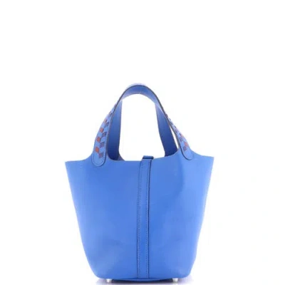 Pre-owned Hermes  Hermes Picotin Lock Bag Tressage Epsom Pm In Blue