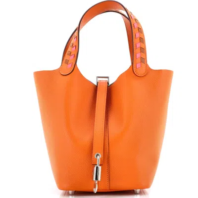 Pre-owned Hermes  Hermes Picotin Lock Bag Tressage Epsom Pm In Orange