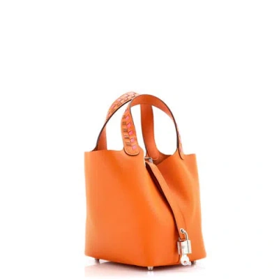 Pre-owned Hermes  Hermes Picotin Lock Bag Tressage Epsom Pm In Orange