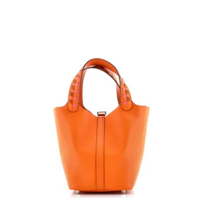 Pre-owned Hermes  Hermes Picotin Lock Bag Tressage Epsom Pm In Orange
