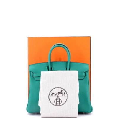Pre-owned Hermes  Hermes Birkin Handbag Verso Novillo With Palladium Hardware 25 In Green