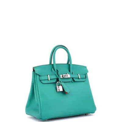 Pre-owned Hermes  Hermes Birkin Handbag Verso Novillo With Palladium Hardware 25 In Green