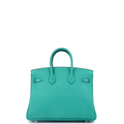 Pre-owned Hermes  Hermes Birkin Handbag Verso Novillo With Palladium Hardware 25 In Green