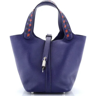 Pre-owned Hermes  Hermes Picotin Lock Bag Tressage Epsom Pm In Blue