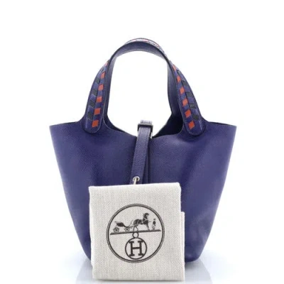 Pre-owned Hermes  Hermes Picotin Lock Bag Tressage Epsom Pm In Blue