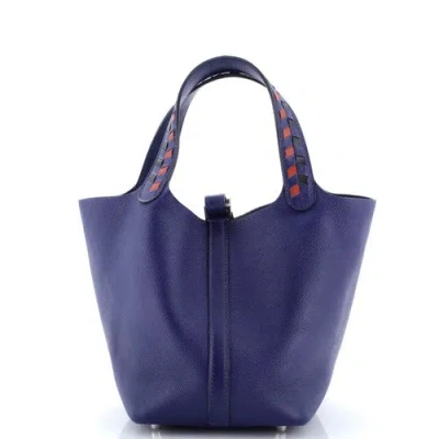 Pre-owned Hermes  Hermes Picotin Lock Bag Tressage Epsom Pm In Blue