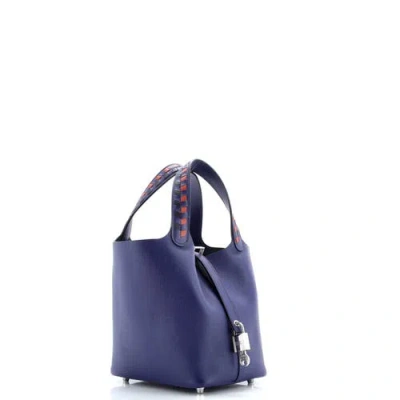 Pre-owned Hermes  Hermes Picotin Lock Bag Tressage Epsom Pm In Blue
