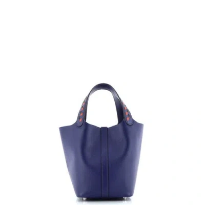 Pre-owned Hermes  Hermes Picotin Lock Bag Tressage Epsom Pm In Blue