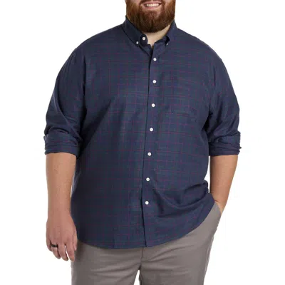 Oak Hill By Dxl Big & Tall Heathered Plaid Sport Shirt In Blue