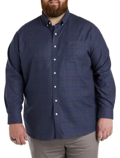 Oak Hill By Dxl Big & Tall Heathered Plaid Sport Shirt In Blue