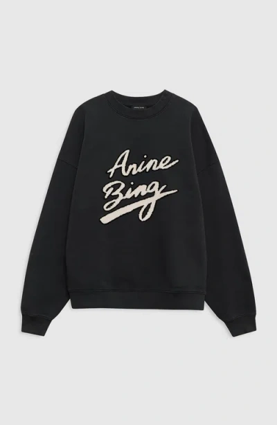 Anine Bing Miles Sweatshirt Chenille Signature Woman Black In Black