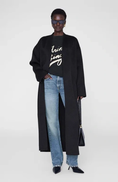 Anine Bing Miles Sweatshirt Chenille Signature Woman Black In Black