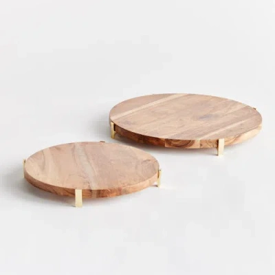 Napa Home & Garden Cherie Round Stand Serving Boards Set Of 2 In Brown