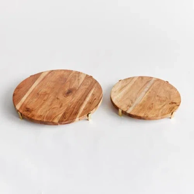 Napa Home & Garden Cherie Round Stand Serving Boards Set Of 2 In Brown