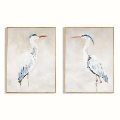 Napa Home & Garden Heron Pair Hand-embellished Giclees Set Of 2 In Blue