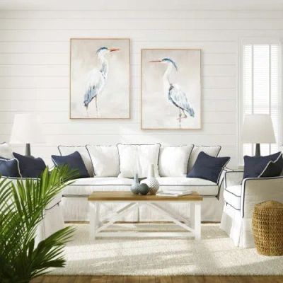 Napa Home & Garden Heron Pair Hand-embellished Giclees Set Of 2 In Blue